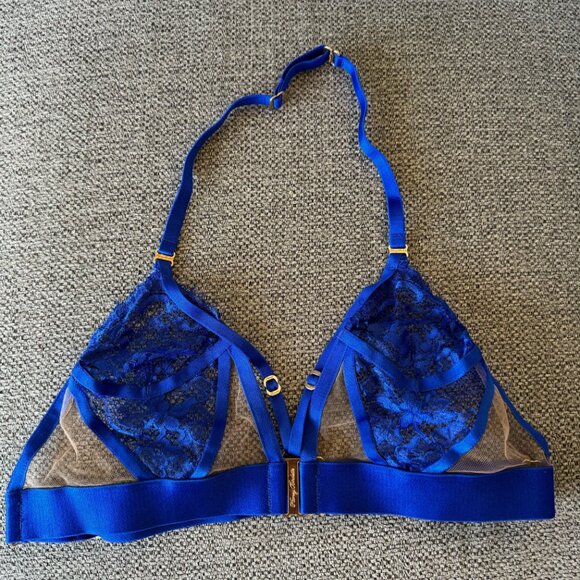 Honey Birdette Morgan Kukuro Electric Blue Set Small Medium Bra Panty Garter - Picture 9 of 13